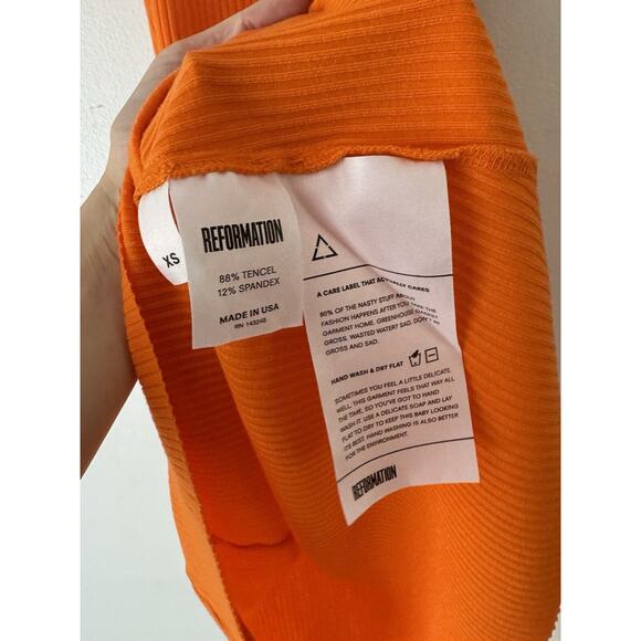 Reformation Bright Orange Ribbed Tank Tencel Mini Dress Women’s Size XS - Picture 5 of 5
